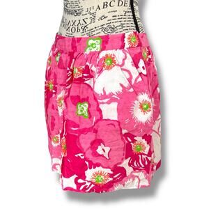 Lilly Pulitzer Size 8 Avery Pink Floral 100% Cotton Mini Skirt Pockets Vacation